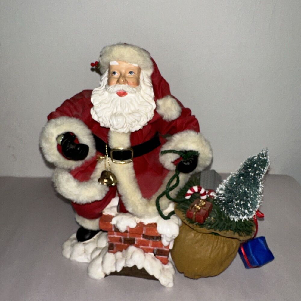 Vintage 1996 Heritage Mint Ltd 13 Inch Cloth Mache Santa Claus Down The chimney